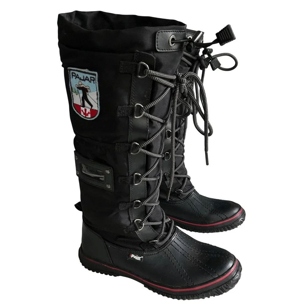 Pajar Tall Winter‎ Duck Snow boots Women EUR 39 US 7 - 7.5 Black Lace up Sherpa
